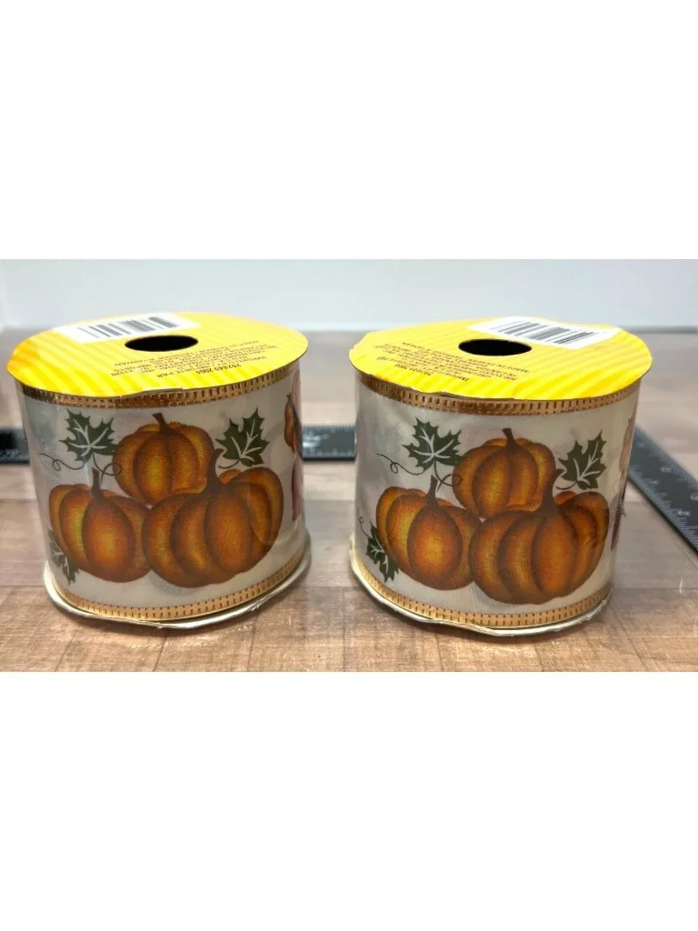 Autumn Harvest Truck & Pumpkin Wire-Edge Ribbon  9 Ft Roll  2 Pack